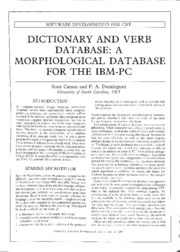(PDF) (1987) “Dictionary and Verb Database: A Morphological Database ...