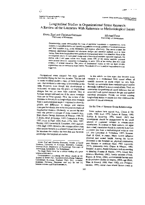 (PDF) Longitudinal Studies in Organizational Stress Research A Review