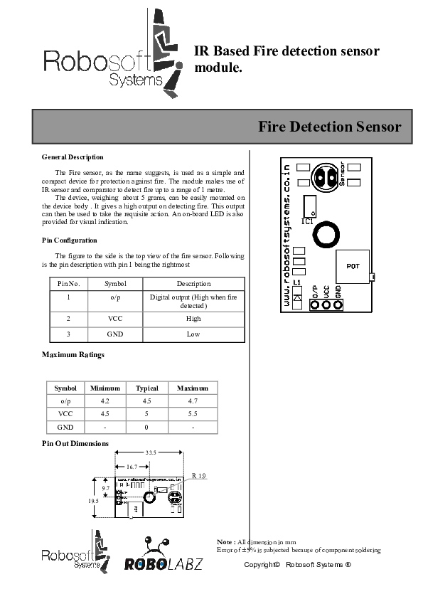IR Based Fire detection sensor module