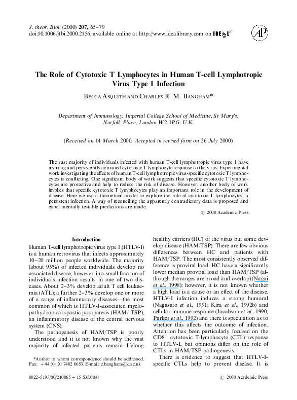 (PDF) The Role of Cytotoxic T Lymphocytes in Human T-cell Lymphotropic ...