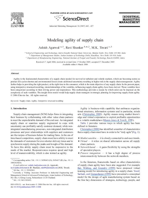 (PDF) Modeling agility of supply chain