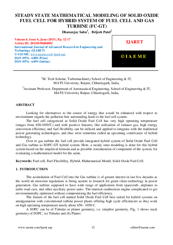 (PDF) STEADY STATE MATHEMATICAL MODELING OF SOLID OXIDE FUEL CELL FOR ...