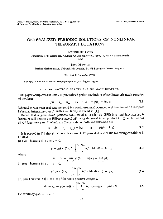 (PDF) Generalized periodic solutions of nonlinear telegraph equations