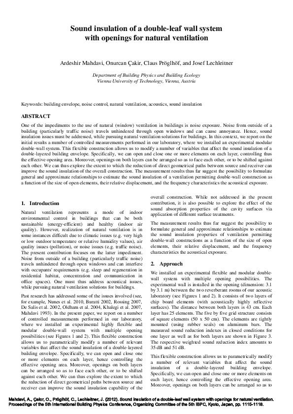 (PDF) Sound insulation of a doubleleaf wall system with openings for natural ventilation