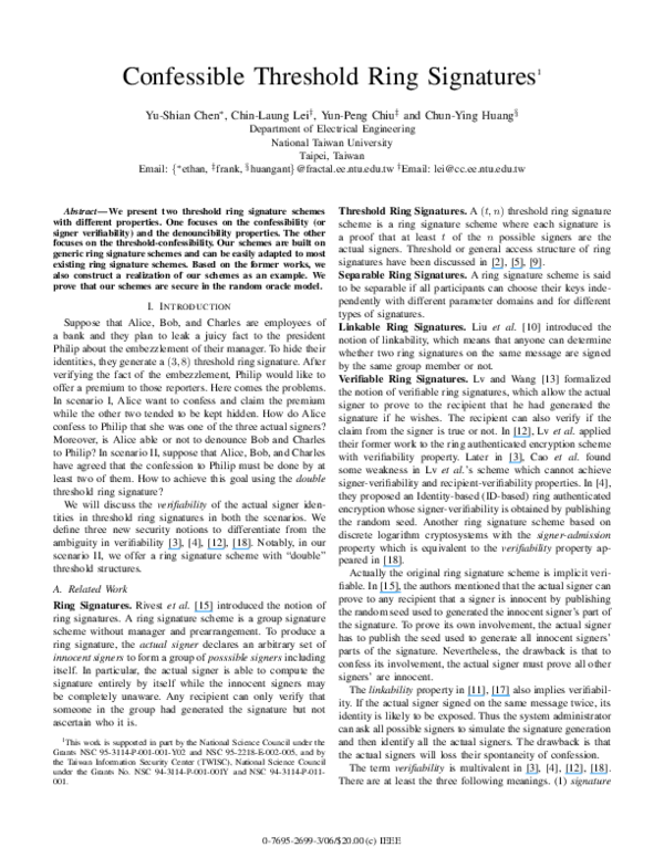 Pdf Confessible Threshold Ring Signatures
