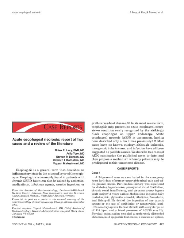 (PDF) Acute esophageal necrosis A rare cause of gastrointestinal