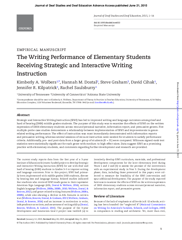 (PDF) The Writing Performance of Elementary Students Receiving ...