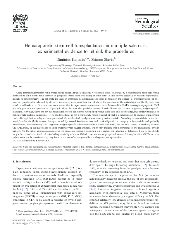 (PDF) Hematopoietic stem cell transplantation in multiple sclerosis ...