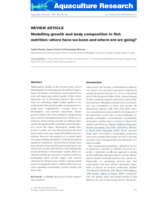 (PDF) Modelling growth and body composition in fish nutrition: where ...