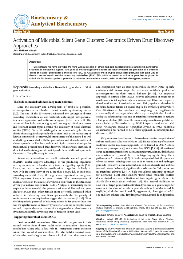 (PDF) Activation of Microbial Silent Gene Clusters: Genomics Driven ...