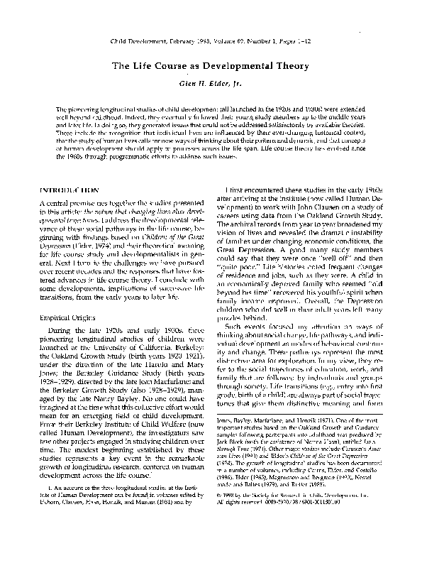 (PDF) The Life Course as Developmental Theory Glen Elder Academia.edu