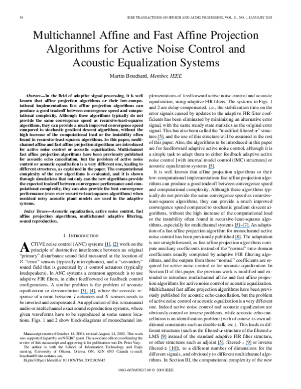 (PDF) Multichannel affine and fast affine projection algorithms for ...