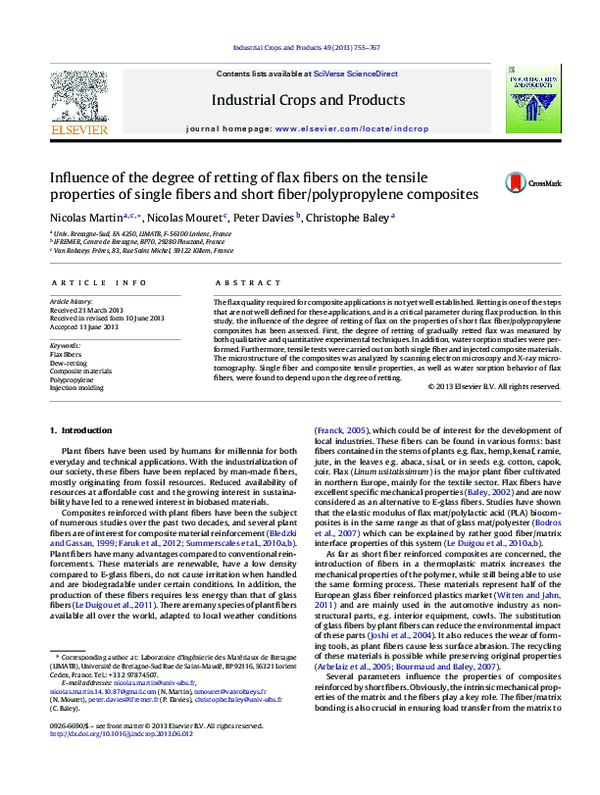 Influence of the degree of retting of flax fibers on the tensile ...