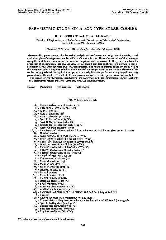 (PDF) Parametric study of a box-type solar cooker