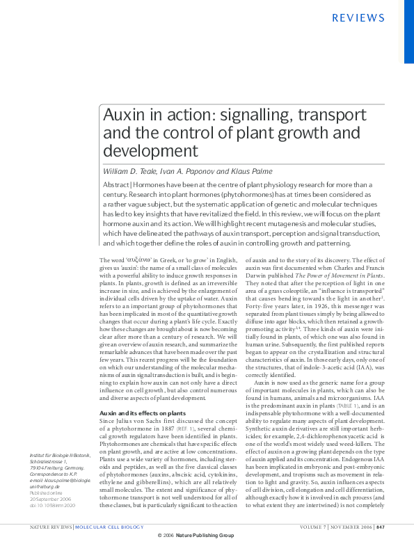 (PDF) Auxin in action: signalling, transport and the control of plant ...