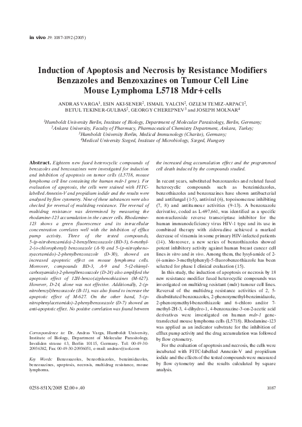 (PDF) Induction of Apoptosis and Necrosis by Resistance Benzazoles and ...