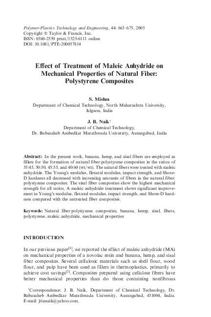 (PDF) Effect of Treatment of Maleic Anhydride on Mechanical Properties ...