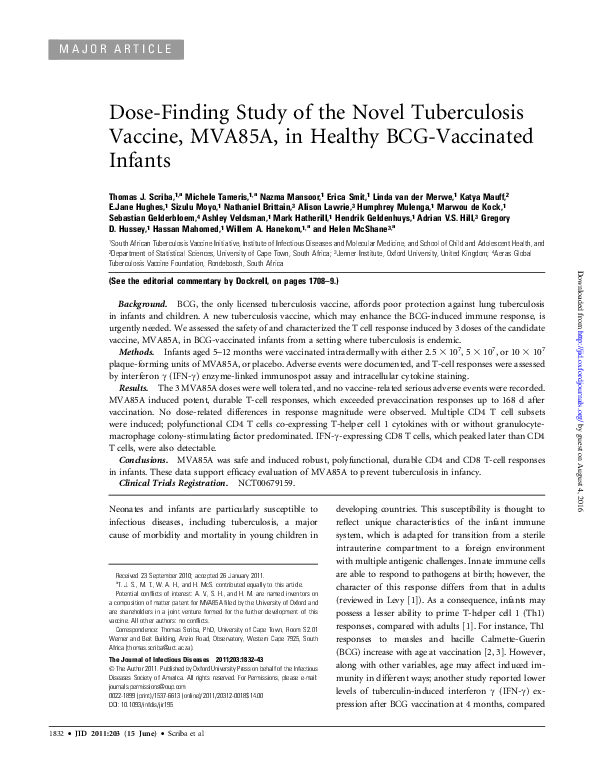 (PDF) Dose-Finding Study of the Novel Tuberculosis Vaccine, MVA85A, in ...