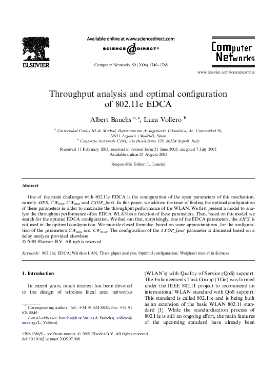 (PDF) Throughput analysis and optimal configuration of 802.11e EDCA