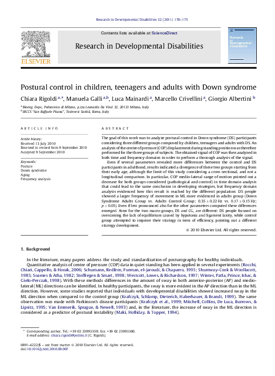(PDF) Postural control in children, teenagers and adults with Down syndrome