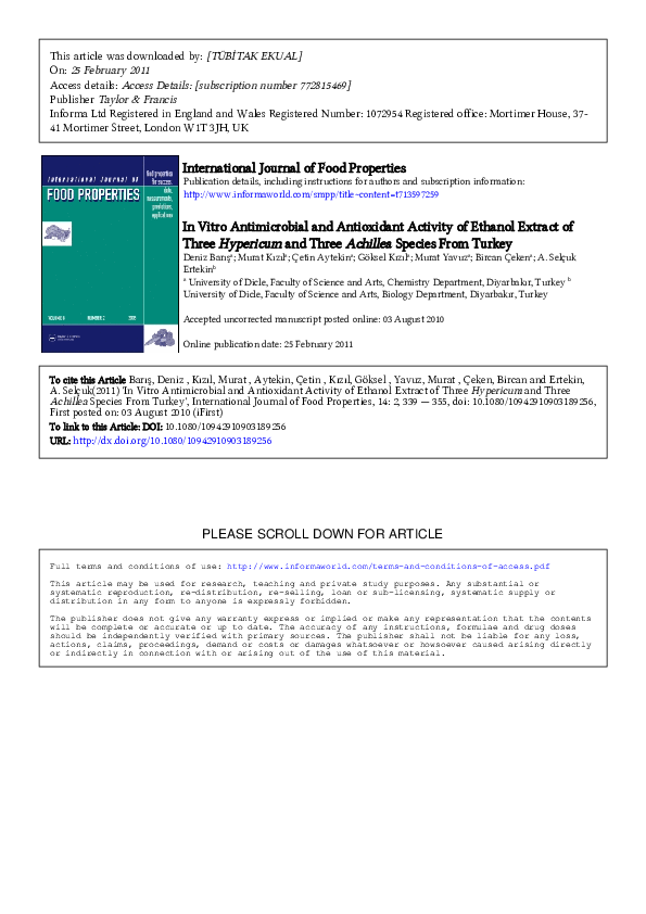 (PDF) In Vitro Antimicrobial and Antioxidant Activity of Ethanol ...