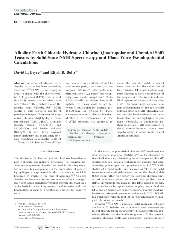 (PDF) Alkaline Earth Chloride Hydrates: Chlorine Quadrupolar and ...