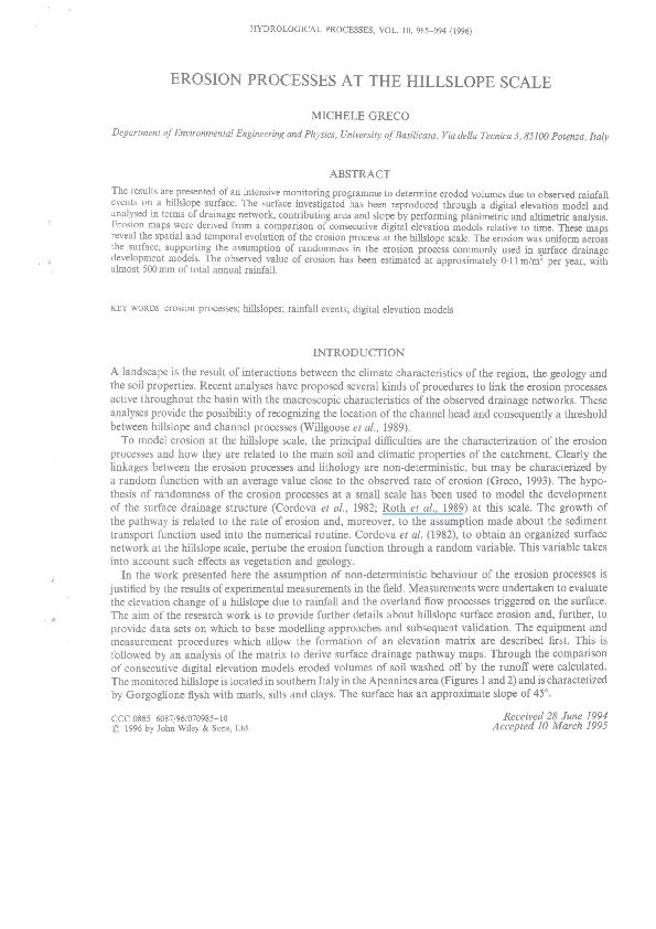 (PDF) Erosion Processes at the Hillslope Scale