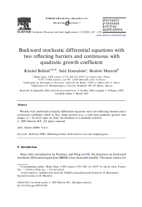 (PDF) Backward stochastic differential equations with two reflecting ...