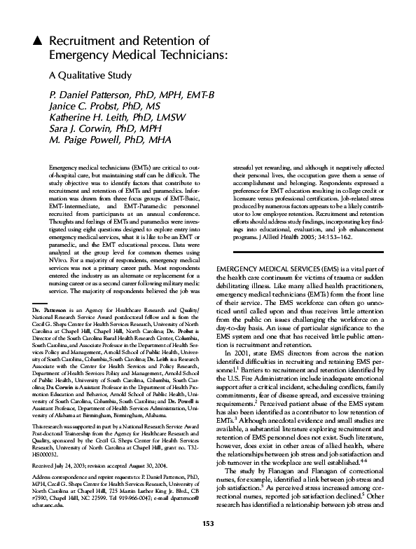 (PDF) Recruitment and retention of emergency medical technicians: a ...
