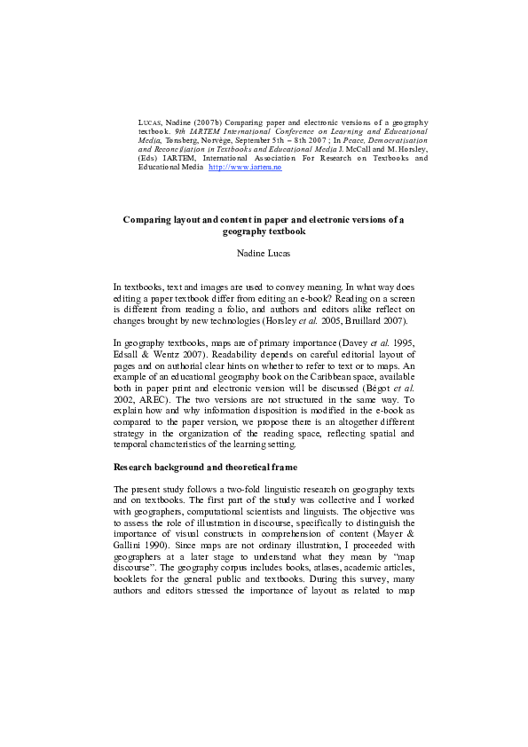 Comparing Layout and Content in Paper and Electronic Versions of a ...