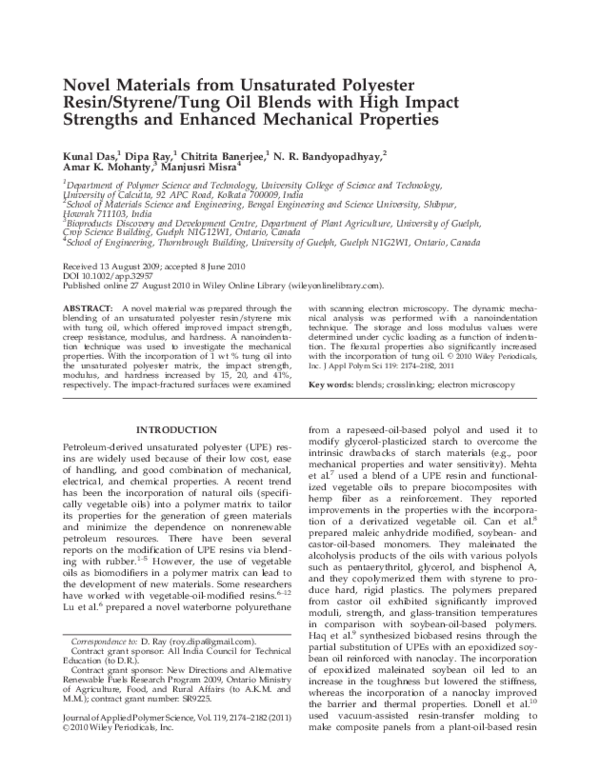 (PDF) Novel materials from unsaturated polyester resin/styrene/tung oil