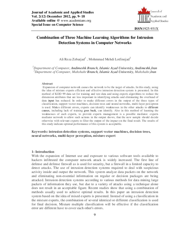 (PDF) Combination of Three Machine Learning Algorithms for Intrusion ...