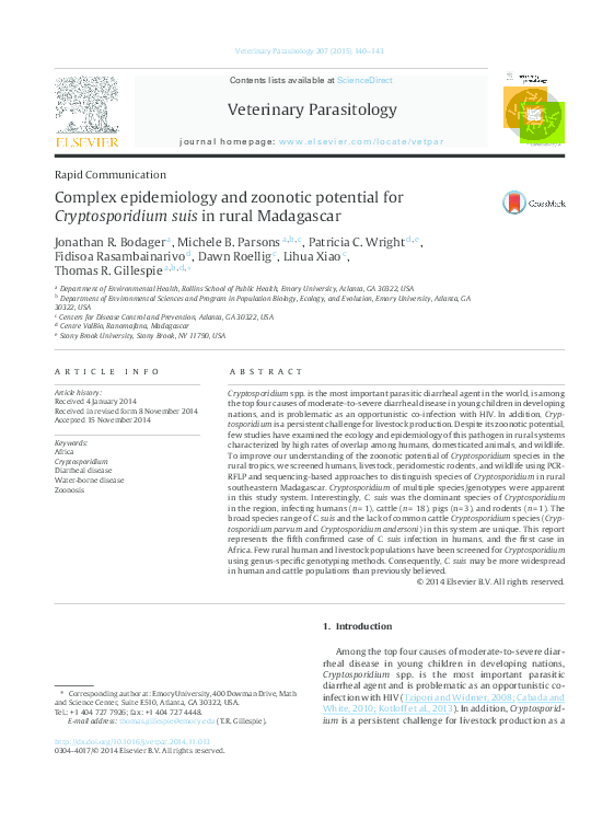 (PDF) Complex epidemiology and zoonotic potential for Cryptosporidium ...