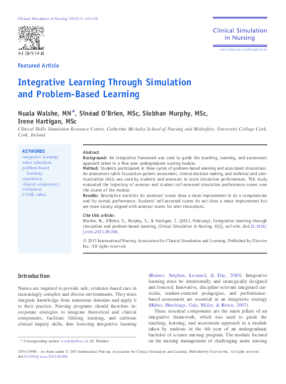 (PDF) Integrative Learning Through Simulation and Problem-Based ...