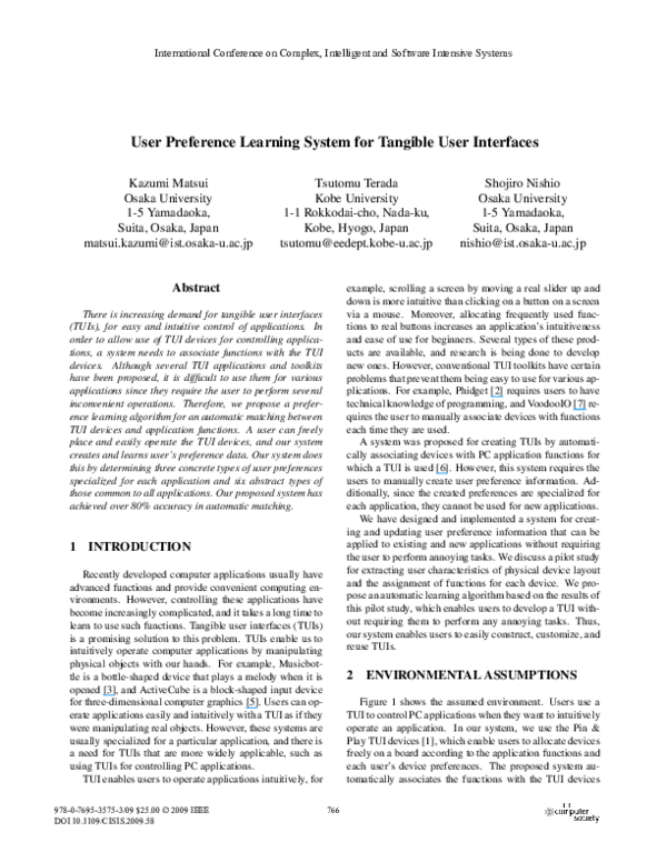 (PDF) User Preference Learning System for Tangible User Interfaces