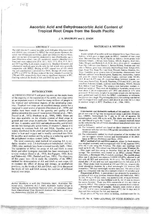 (PDF) Ascorbic Acid and Dehydroascorbic Acid Content of Tropical Root ...