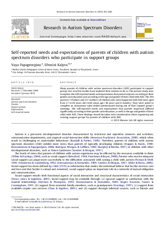 (PDF) Self-reported needs and expectations of parents of children with ...