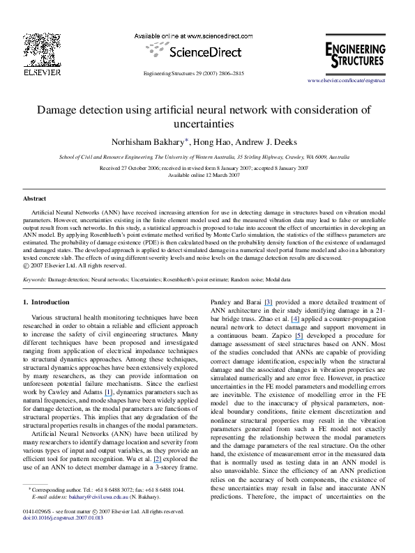 (PDF) Damage detection using artificial neural network with ...