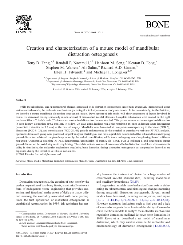(PDF) Creation and characterization of a mouse model of mandibular ...