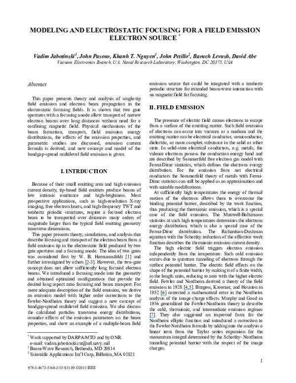 (PDF) Modeling and electrostatic focusing for a field emission electron ...