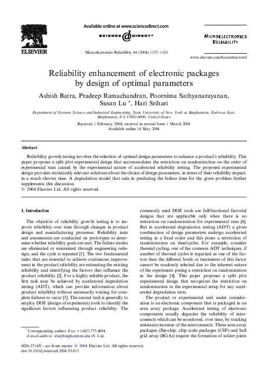 (PDF) Reliability enhancement of electronic packages by design of ...