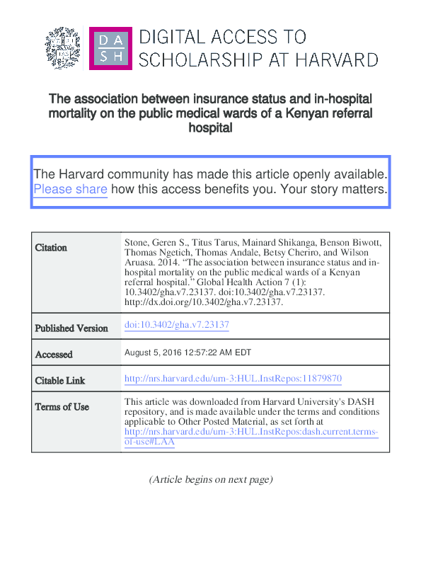 (PDF) The association between insurance status and in-hospital ...