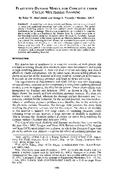 (PDF) Plasticity-Damage Model for Concrete under Cyclic Multiaxial Loading