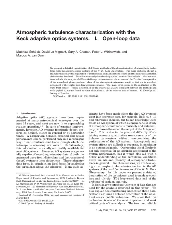 (PDF) Atmospheric Turbulence Characterization with the Keck Adaptive ...