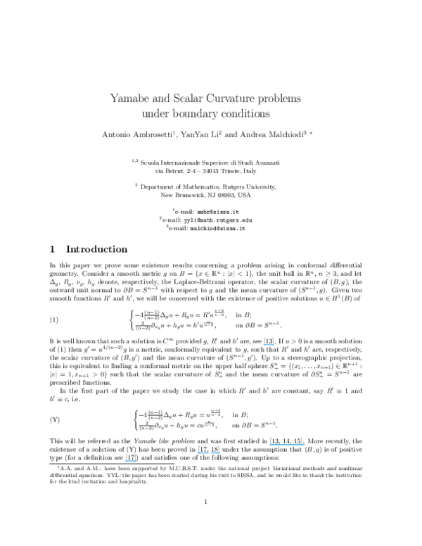 (PDF) On the Yamabe problem and the scalar curvature problems under ...