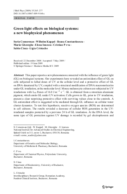 (PDF) Green light effects on biological systems: a new biophysical ...