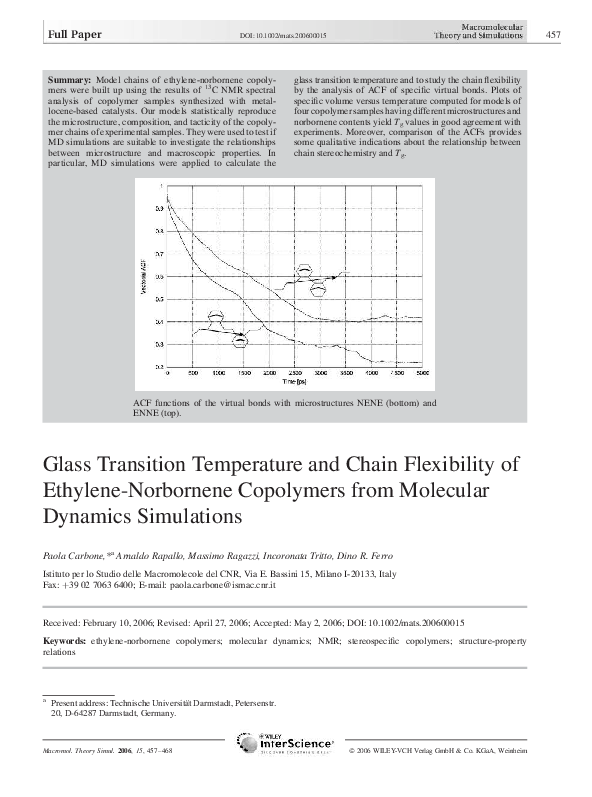 (PDF) Glass Transition Temperature and Chain Flexibility of EthyleneNorbornene Copolymers from