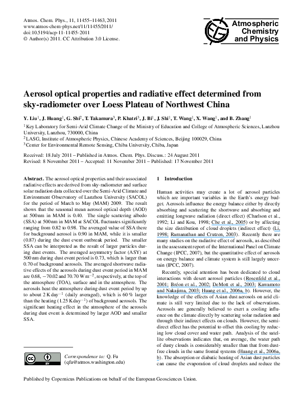 (PDF) Aerosol optical properties and radiative effect determined from ...