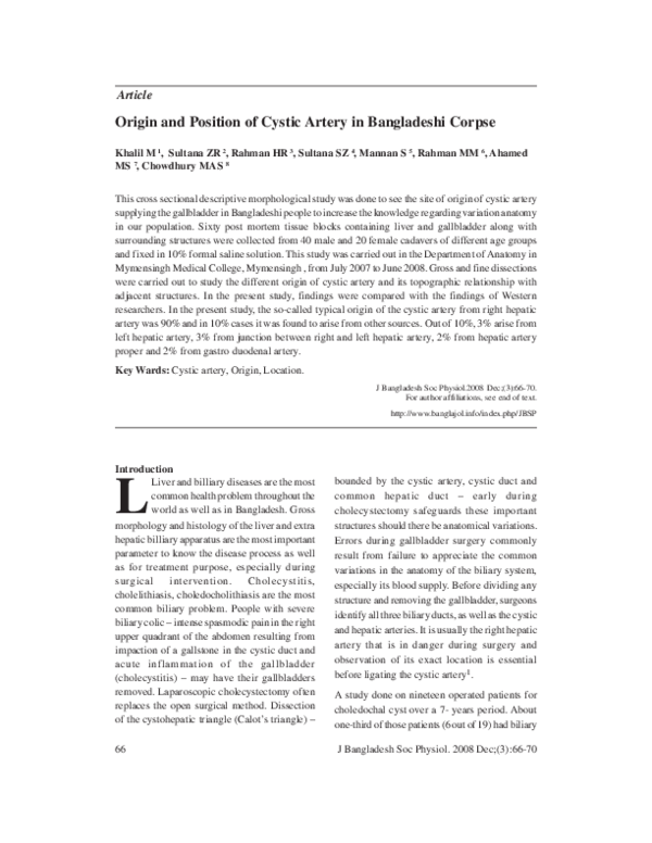 (PDF) Origin and Position of Cystic Artery in Bangladeshi Corpse