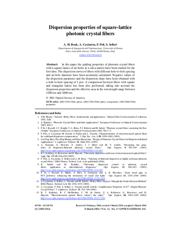(PDF) Dispersion properties of square-lattice photonic crystal fibers